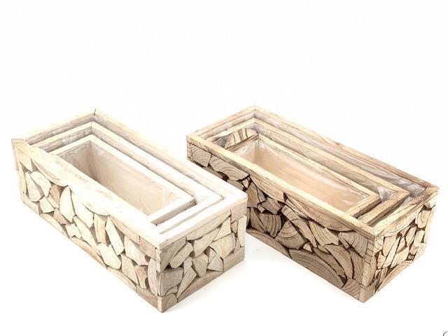 S/3 WOODEN RECT BOX W/PL